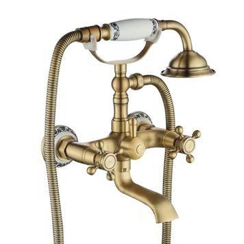 Смеситель для ванны и душа REA RUSTICO ANTIQUE GOLD настенный с изливом REA-B0702 фото