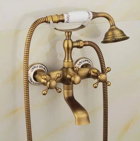 Смеситель для ванны и душа REA RUSTICO ANTIQUE GOLD настенный с изливом REA-B0702 фото