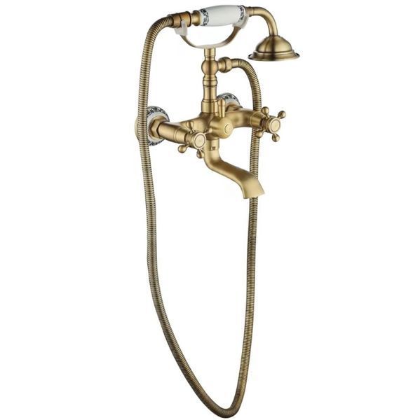 Смеситель для ванны и душа REA RUSTICO ANTIQUE GOLD настенный с изливом REA-B0702 фото