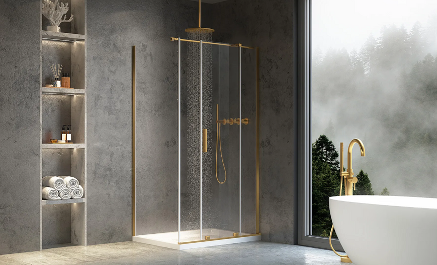 Душова кабіна REA MONTANA 100х100 BRASHED GOLD KPL-K2509 фото