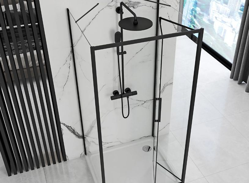 Душова кабіна REA RAPID FOLD 100х80 BLACK пристінна REA-KPL-09916 фото