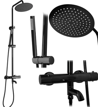Душевой гарнитур REA LUNGO BLACK GLOSSY с термостатом и изливом REA-P8763 фото