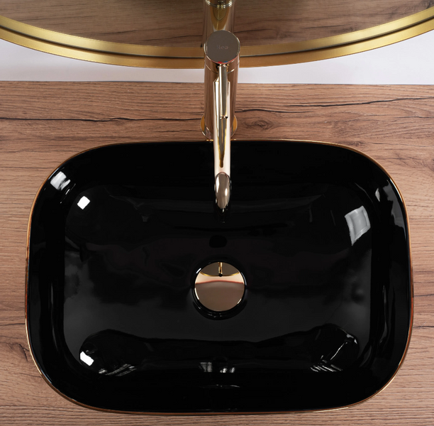 Умывальник (раковина) REA BELINDA BRUSHED GOLD BLACK накладной REA-U8780 фото
