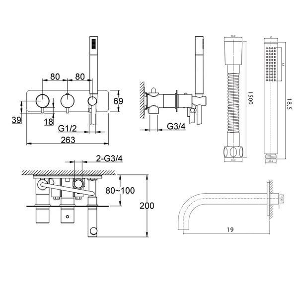 Змішувач для ванни та душу з термостатом KOHLMAN AXEL BLACK + BOX прихованого монтажу KPL-QW265ABQ фото