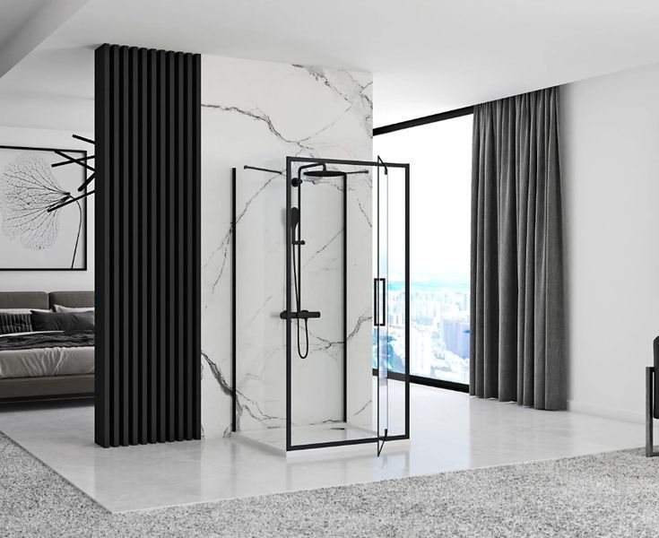 Душова кабіна REA RAPID SWING 80х90 BLACK пристінна REA-KPL-009950 фото
