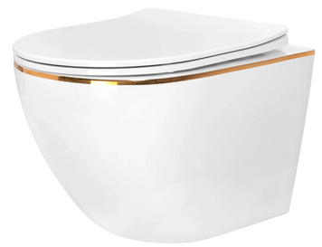 Підвісний унітаз REA CARLO MINI TORNADO WHITE GOLD EDGE підвісний унітаз REA CARLO MINI TORNADO WHITE GOLD EDGE REA-C4800 фото