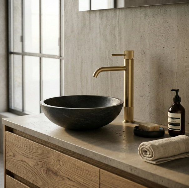 Смеситель для раковины REA LUNGO STRIPE BRUSHED GOLD высокий REA-B8051 фото