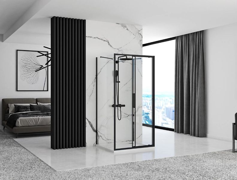 Душова кабіна REA RAPID SLIDE 160х90 BLACK пристінна REA-KPL-09893 фото