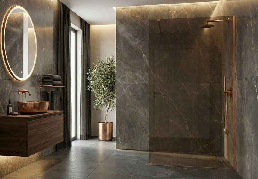 Душова стінка REA FLEXI 80 BROWN BRUSHED COPPER KPL-K99375 фото