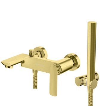 Змішувач для ванни та душу KOHLMAN EXPERIENCE BRUSHED GOLD настінний з виливом KPL-QW110EGDB фото