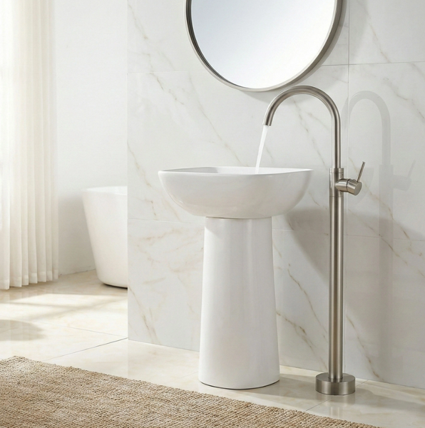 Смеситель для раковины REA LUNGO NICKEL BRUSHED напольный REA-B4305 фото