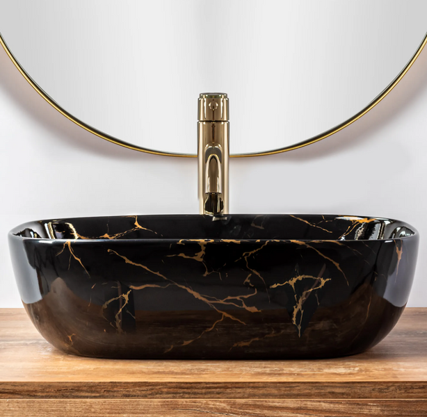 Умывальник (раковина) REA BELINDA BLACK MARBLE SHINY накладной REA-U8907 фото