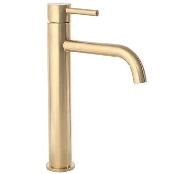 Смеситель для раковины (умывальника) REA LUNGO BRUSHED GOLD золотой матовый высокий REA-B4526 фото