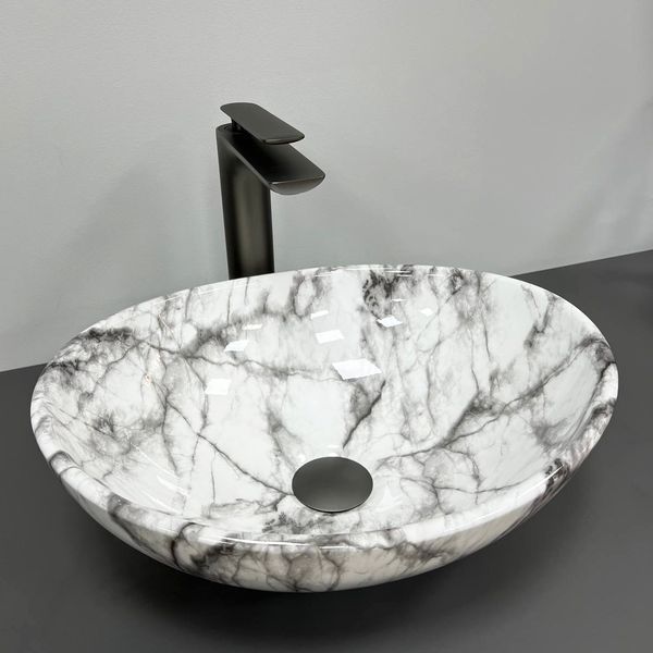 Умывальник (раковина) VBI PARMA STATUARIO GREY VEINS GLOSSY накладной VBI-011010 фото