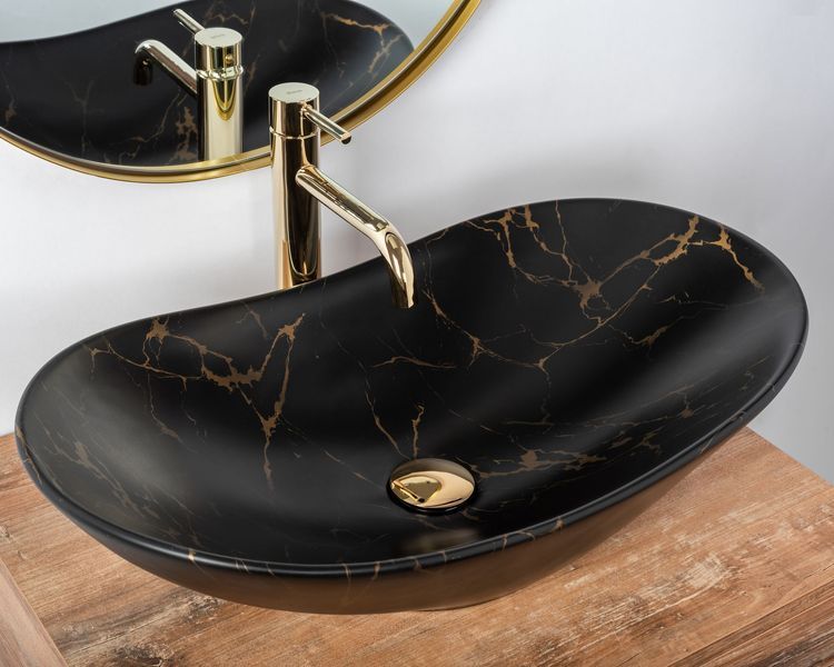 Умивальник (раковина) REA ROYAL 60 BLACK MARBLE MATТ накладний REA-U7478 фото
