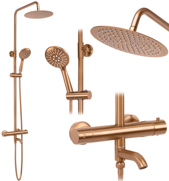 Душевой гарнитур REA LUNGO BRUSHED COPPER с термостатом и изливом REA-P8807 фото