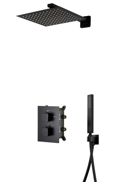 Душовий гарнітур прихованого монтажу Corsan ADOUR BLACK+BOX чорний з термостатом Z01TBL фото