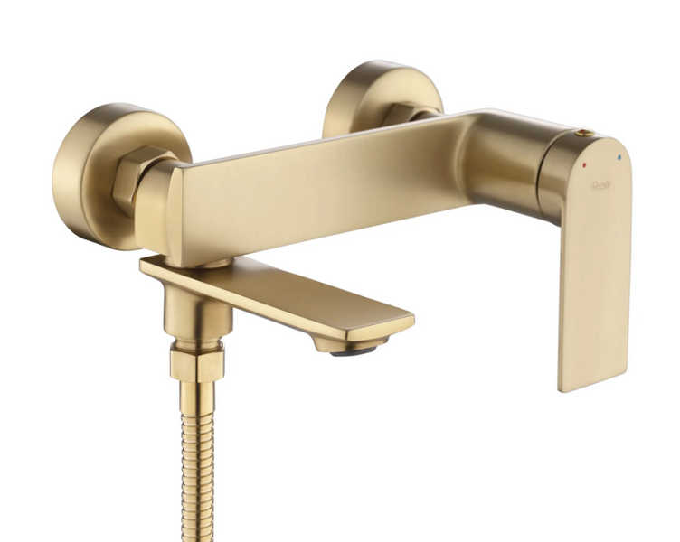 Змішувач для ванни і душу REA STORM BRUSHED GOLD настінний з виливом REA-B7963 фото